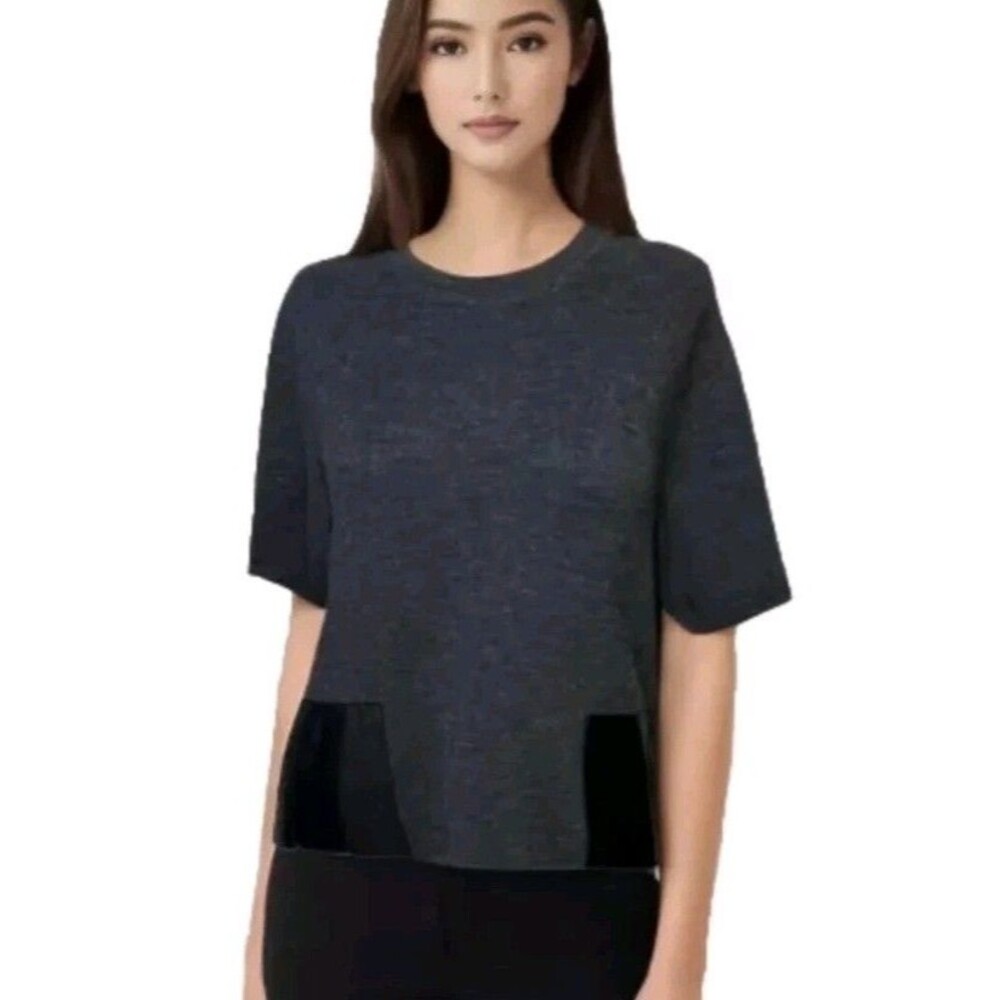 J.Crew Merino Wool Leather Pocket Short Raglan Sleeve Sweater Gray B1259 Size S